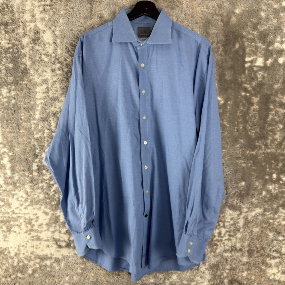 TD Thomas Dean Size 17.5 L Minimalist Casual Button Shirt Blue Long Sleeve Colla
